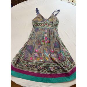 Rene Derhy Embroidered Floral Y2k Hippie Boho Chic Maxi Dress Size Large